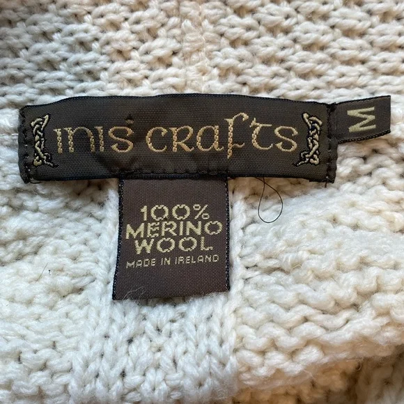 Inis Craft Merino Wool Cable Knit Cardigan: Size Medium - Picture 8 of 11